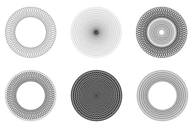 Geometrik daire seti dekoratif desenli spirograf çiziyor. vektör illüstrasyonu