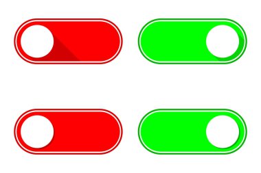 Yeşil Açık ve Kırmızı Kapalı düğme simgesi seti. Düz vektör illüstrasyonu