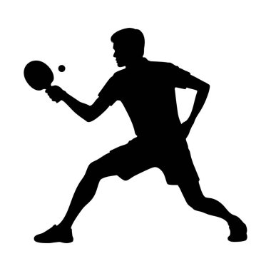 Ping pong oynayan erkek bir atletin silueti, vektör illüstrasyonu
