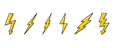 Şimşek şimşeği yıldırımı yıldırımı elektrik flaş simgesi vektör illüstrasyonunu ayarla