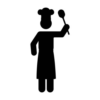 Şef bir kaşık piktogram ikonu çizimi tutuyor