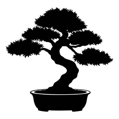 Saksı simgesinde büyüyen bonsai silueti. vektör illüstrasyonu