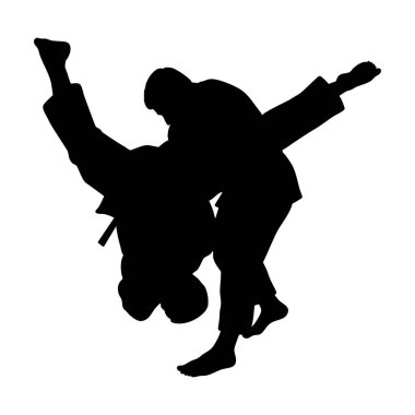 İki judo atleti siluet çizimine karşı savaşıyor