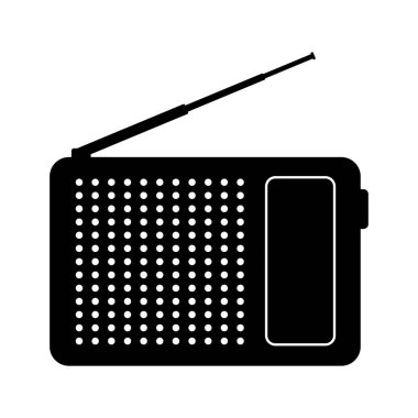 Genişletilmiş anten simgesi olan taşınabilir bir radyo alıcısının silueti