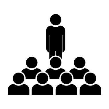 Üniversite konferansı, zirve, sempozyum, toplantı, seminer veya atölye çalışmaları sırasında öğrencilere ders veren bir profesörün simgesi