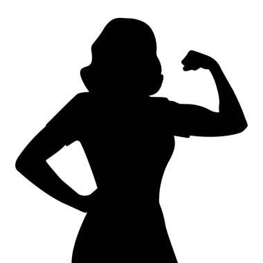 Güçlü bir kadının silueti kaslarını esnetiyor ve güç vektörü çizimi gösteriyor.