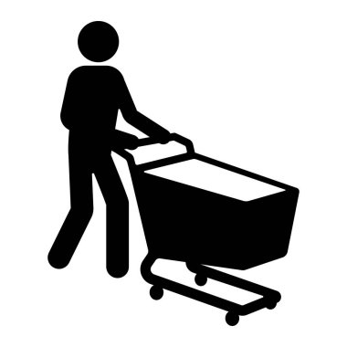 Boş bir alışveriş arabasını iten kişi izometrik ikon vektör çizimi