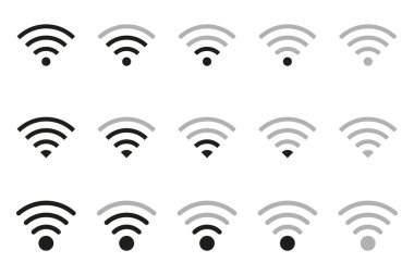Farklı sinyal güçlerine sahip Wi-Fi ağının simge kümesi