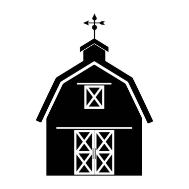 Tarımı, tarımı ve kırsal yaşam tarzını temsil eden rüzgar gülü ile ahır silueti resimleme simgesi