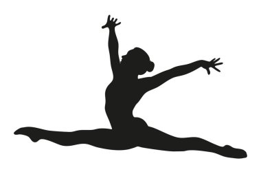 Bir jimnastikçinin silueti kolları ve bacakları açık atlıyor.