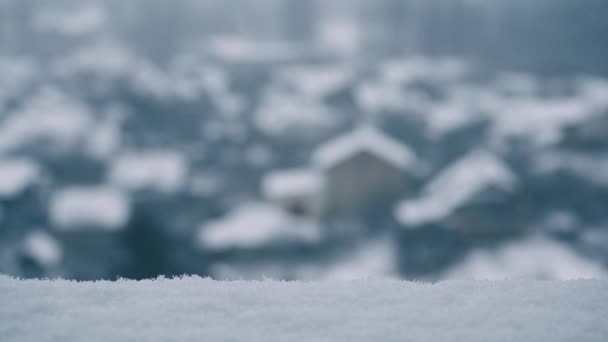 Trage Beweging Van Vallende Sneeuw Wazige Achtergrond Winter Fabelachtig Seizoen — Stockvideo