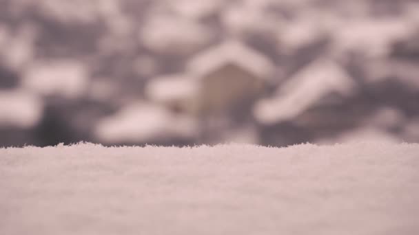 Tło Obraz Spadającego Śniegu Spadające Płatki Śniegu Tle Prywatnych Domów — Wideo stockowe