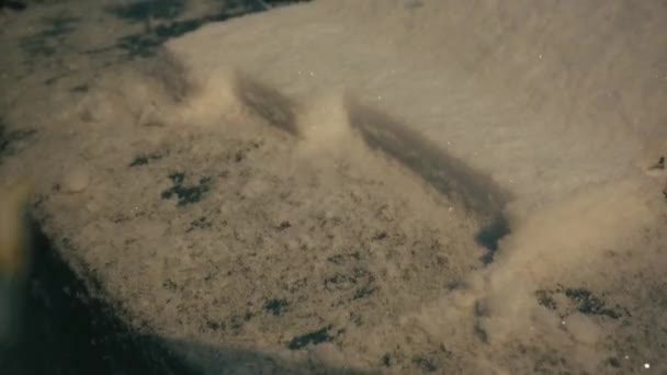 Räumung Von Schnee Und Eis Von Der Windschutzscheibe Eines Autos — Stockvideo