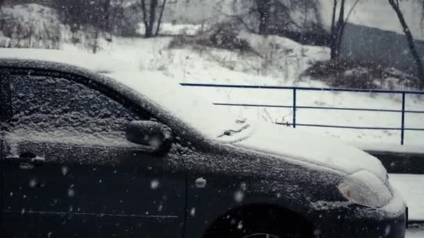 ウクライナだ キエフ 2021 大雪の下で車 屋外での冬の雪の下で 冬には 雪がたくさん 雪上車 — ストック動画
