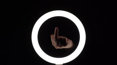 gesture package. female hands close-up make figures from fingers. finger play. Middle finger up. Obscene gesture fuck yourself.