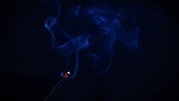 Incense Sticks Burn Smoke Black Background Incense Smoke Slow Motion — Video