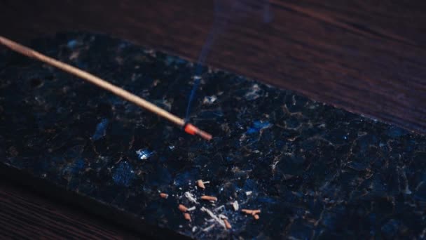 Incense Sticks Burn Smoke Black Background Incense Smoke Slow Motion — Wideo stockowe