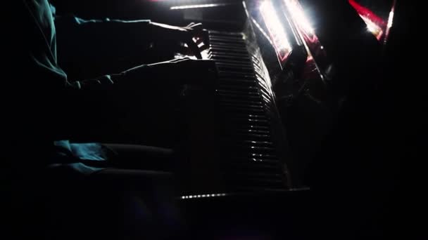Pianist Plays Beautiful Grand Piano Stage Concert Close Footage Male — Video