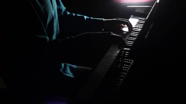 Pianist Plays Beautiful Grand Piano Stage Concert Close Footage Male — Wideo stockowe