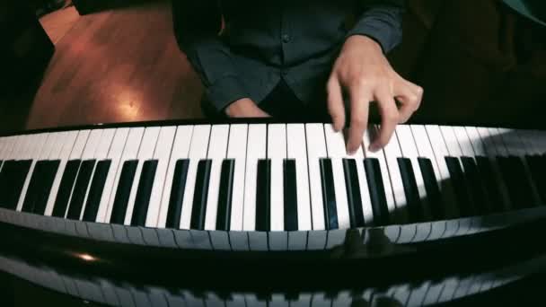 Student Learning Play Piano Man Two Hands Plays Beautiful Piano — Stock videók