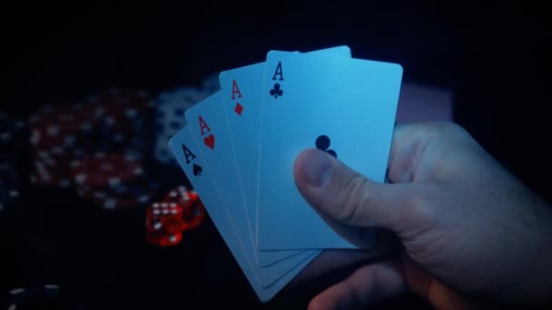 Player Watches Art While Playing Poker Combination Four Aces Four — Video