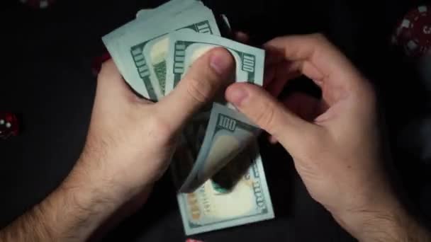 Winner Poker Game Counts Money Won Tournament Card Gambling — Vídeo de Stock