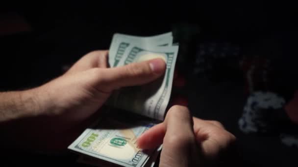 Winner Poker Game Counts Money Won Tournament Card Gambling — Stok video