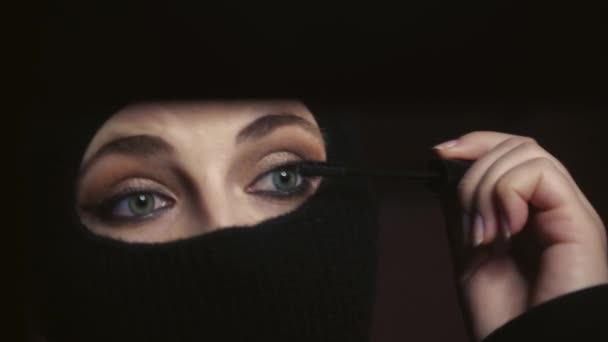 Portrait Beautiful Young Muslim Woman Hijab Facial Makeup Mirror Uniform — Video Stock