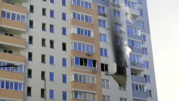 Kijev Ukrajna November 2022 Füst Származik Égő Szobák Egy Többszintes — Stock videók