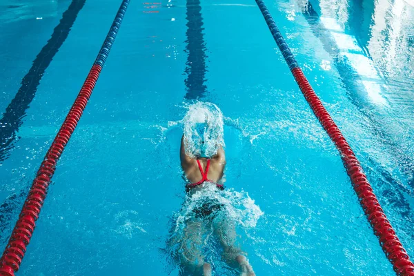 Successful Female Swimmer Swimming Pool Professional Athlete Determined Win Championship — Stock fotografie