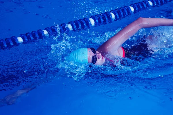 Beautiful Female Swimmer Using Front Bypass Freestyle Pool Preparing Professional Stok Resim