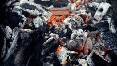 Kömürlü metal ızgara. Izgara et. Ateş ızgaranın içinde cayır cayır yanıyor. Doğada piknik. Kömür ızgarada alev ve kömürle yanar. Yanan ahşap barbekü.