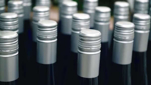Widok Komorą Ruchu Wielu Butelkach Wina Stojących Fabryce Jest Gotowy — Wideo stockowe
