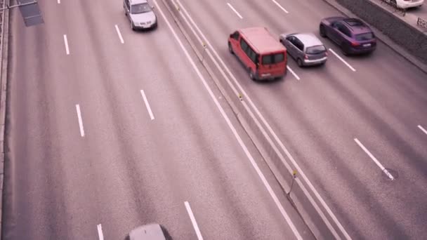 Αεροφωτογραφία Πολλών Αυτοκινήτων Κολλημένων Μποτιλιάρισμα Αυτοκινητόδρομος Από Ψηλά — Αρχείο Βίντεο