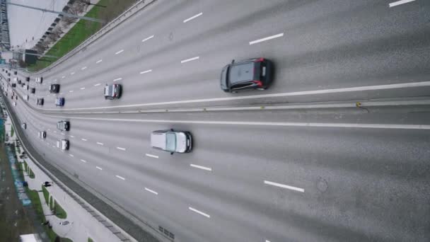 Hareket Halindeki Birçok Aracın Üst Görüntüsü Yukarıdan Hava Görünümü — Stok video