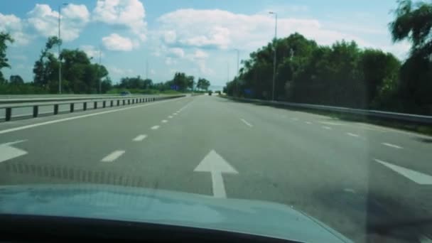 Koncepcja Podróży Krajobraz Szybko Poruszającego Się Samochodu Widok Okna Samochodu — Wideo stockowe
