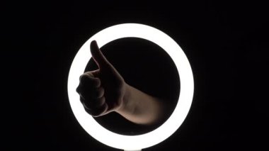 pack of gestures. female hands close-up make figures from fingers. finger play, thumb up shows agreement.