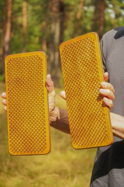 Bir adamın çivili iki Sadhu tahtasını kavraması ve farkındalığı arttırmak için akupunktur masajı yapması gibi ruhani bir deneyim.