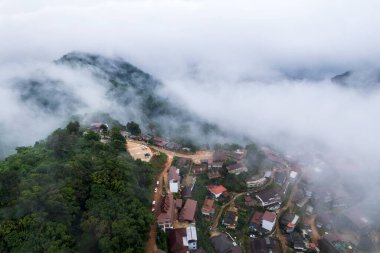 mountain ridge and clouds in rural jungle bush forest. Ban Phahee, Chiang Rai Province, Thailand
