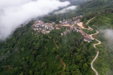 mountain ridge and clouds in rural jungle bush forest. Ban Phahee, Chiang Rai Province, Thailand