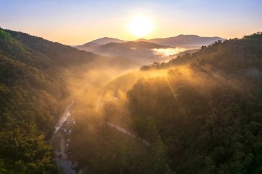 Top view Landscape of Morning Mist with Mountain Layer