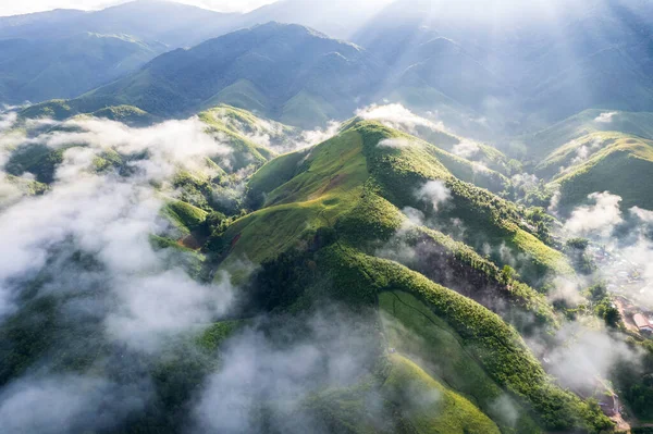 Top view Landscape of Morning Mist with Mountain Layer at Sapan nan thailand