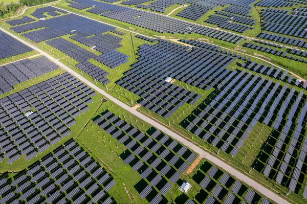 Top View Aerial View Solar Panel Photovoltaic Alternative Electricity Source — Zdjęcie stockowe
