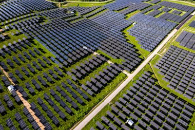 Top view Aerial view of Solar panel, photovoltaic, alternative electricity source