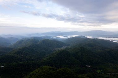 Top view Landscape of Morning Mist with Mountain Layer