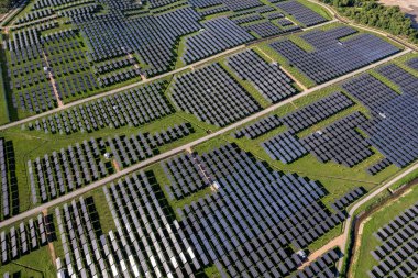 Top view Aerial view of Solar panel, photovoltaic, alternative electricity source