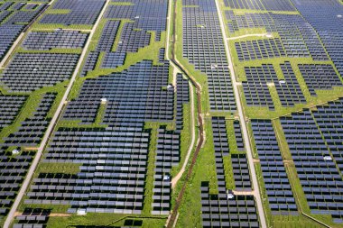 Top view Aerial view of Solar panel, photovoltaic, alternative electricity source