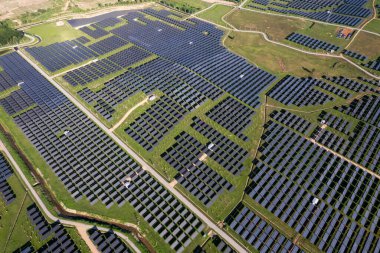Top view Aerial view of Solar panel, photovoltaic, alternative electricity source