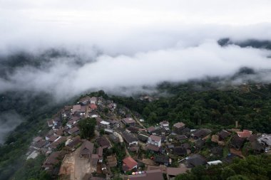  Landscape of Morning Mist with Mountain Layer at north of Thailand. mountain ridge and clouds in rural jungle bush forest