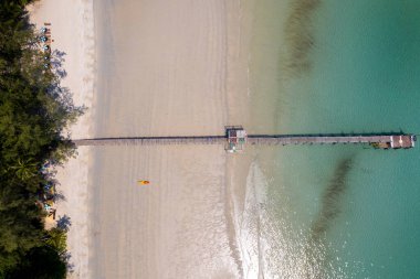 Mavi gökyüzü olan tropik plaj Koh Kood veya Koh Kut Tayland.